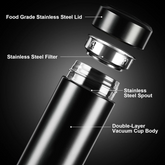 LED Temperature Display Water Bottle, Double Wall Vacuum Insulated, Stainless Steel Vacuum Flask, Smart Water Cup for Hot and Cold Drinks, 500ml, Black